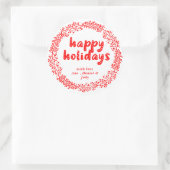 Personalized Happy Holidays Wreath Red and White ラウンドシール (バッグ)