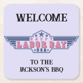 Personalized Happy Labor Day スクエアペーパーコースター