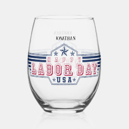 Personalized Happy Labor Day ステムなしワイングラス