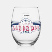 Personalized Happy Labor Day ステムなしワイングラス (裏面)