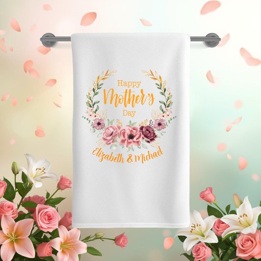 Personalized Happy Mother’s Day Floral Bath Towel バスタオル