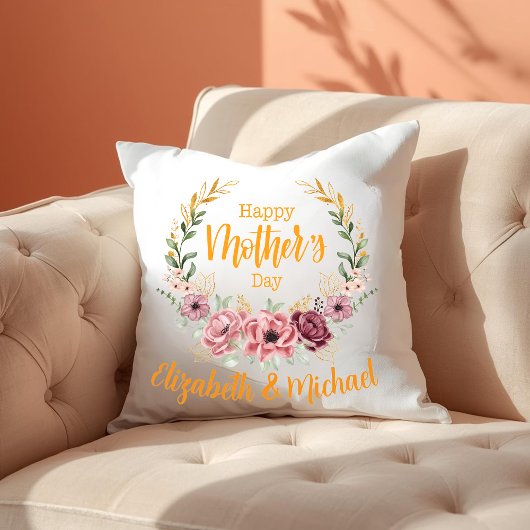 Personalized Happy Mother’s Day Floral Pillow クッション