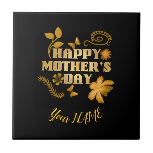 Personalized Happy Mother’s Day Gold Floral gift   タイル (正面)
