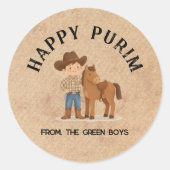 Personalized Happy Purim Round Sticker - Cowboy ラウンドシール (正面)