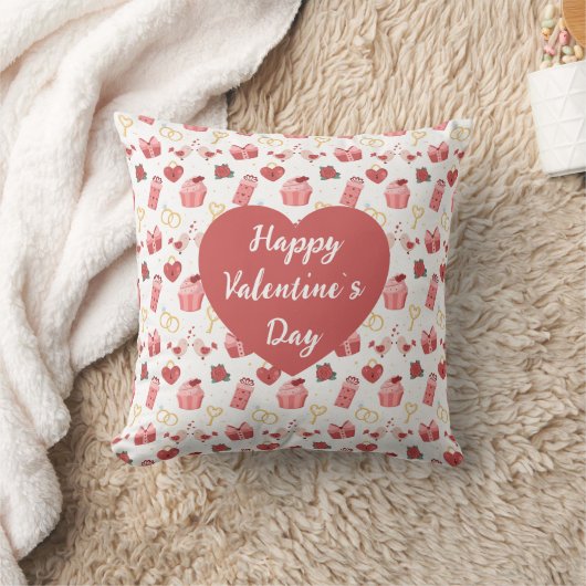 Personalized Happy Valentine’s Day Throw Pillow クッション (ブランケット)
