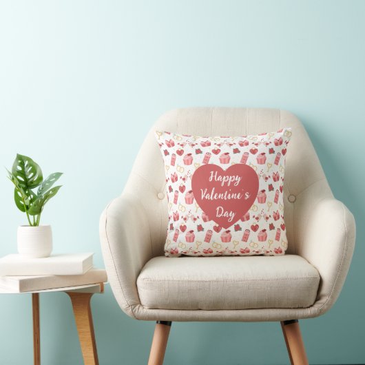 Personalized Happy Valentine’s Day Throw Pillow クッション (椅子)