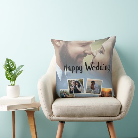 Personalized Happy Wedding Photo Collage クッション (椅子)