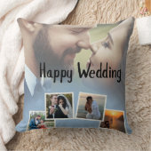Personalized Happy Wedding Photo Collage クッション (ブランケット)