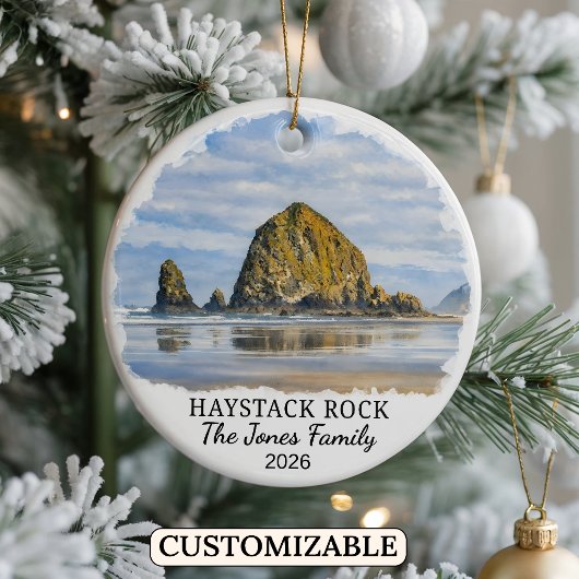 Personalized Haystack Rock Ornament, Custom Oregon セラミックオーナメント
