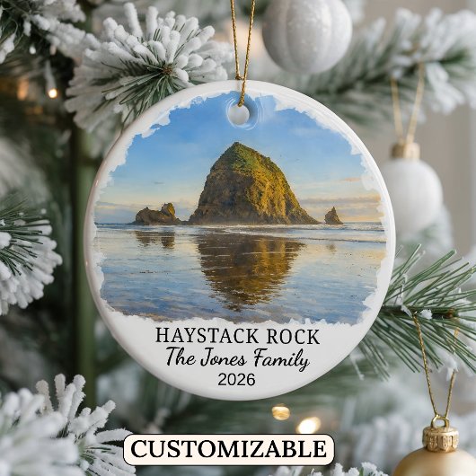 Personalized Haystack Rock Ornament, Custom Oregon セラミックオーナメント