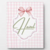 Personalized Hazel Baby Girl Nursery Bow&Gingham  フォトプラーク (正面)