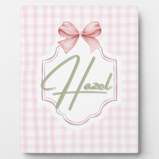 Personalized Hazel Baby Girl Nursery Bow&Gingham  フォトプラーク (正面)