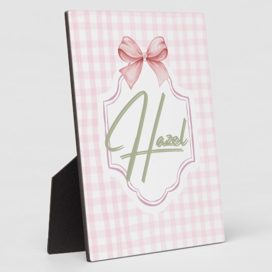 Personalized Hazel Baby Girl Nursery Bow&Gingham  フォトプラーク (側面)