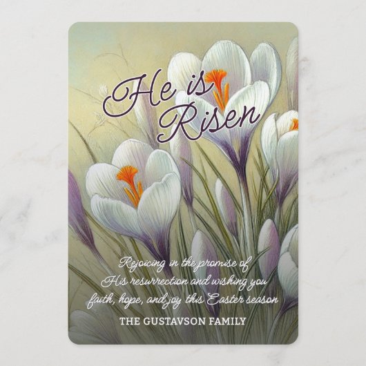 Personalized He Is Risen Crocus Floral Easter Card シーズンカード (正面)