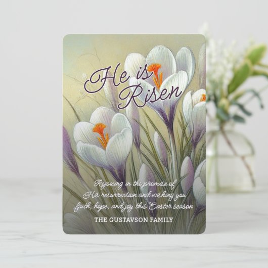 Personalized He Is Risen Crocus Floral Easter Card シーズンカード (スタンド正面)