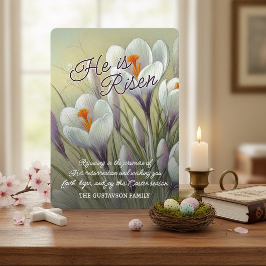 Personalized He Is Risen Crocus Floral Easter Card シーズンカード