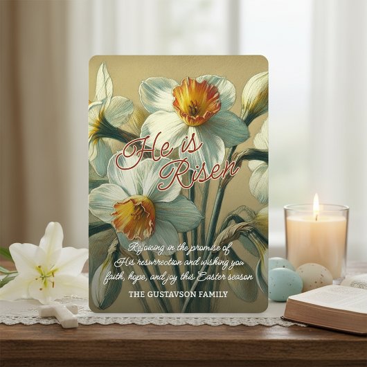 Personalized He Is Risen Daffodil Floral Card シーズンカード