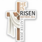 Personalized He Is Risen Vintage Easter Cross シール (正面)