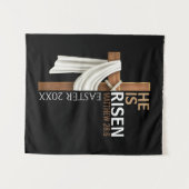 Personalized He Is Risen Vintage Easter Cross タペストリー (正面(横))