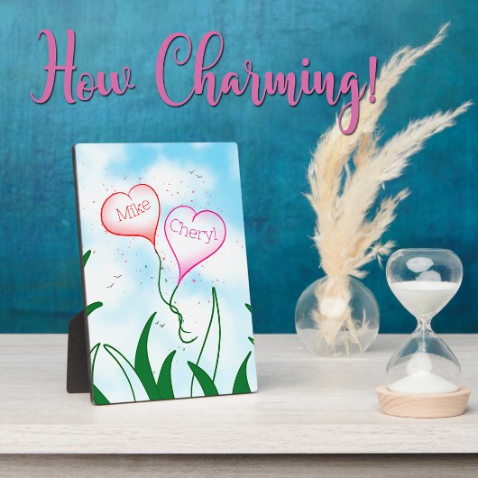 Personalized Heart Balloon Couple Name Plaque フォトプラーク