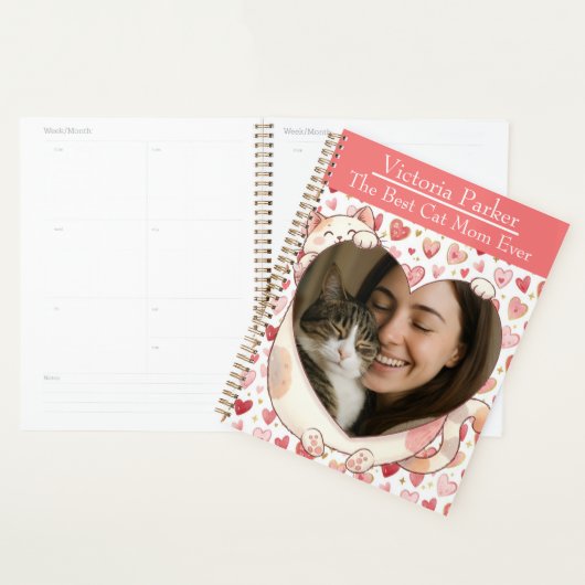 Personalized Heart Cat Hug Photo Planner  プランナー手帳 (ディスプレー)