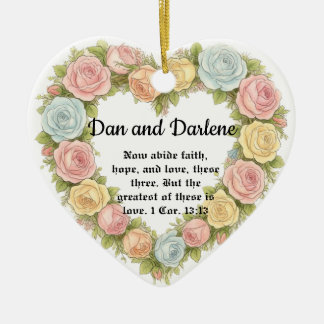 Personalized Heart Floral Bible Verse Ornament セラミックオーナメント