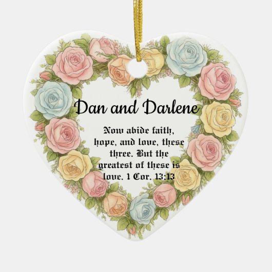 Personalized Heart Floral Bible Verse Ornament セラミックオーナメント (正面)