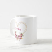 Personalized Heart & Flowers Romantic Mug コーヒーマグカップ (正面左)