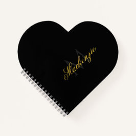 Personalized Heart Initials Heart Shaped Black ノートブック