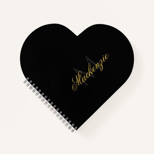 Personalized Heart Initials Heart Shaped Black ノートブック (正面)