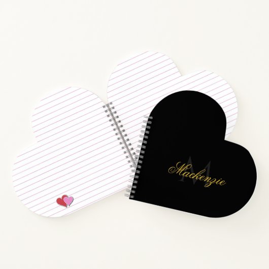 Personalized Heart Initials Heart Shaped Black ノートブック (内部)