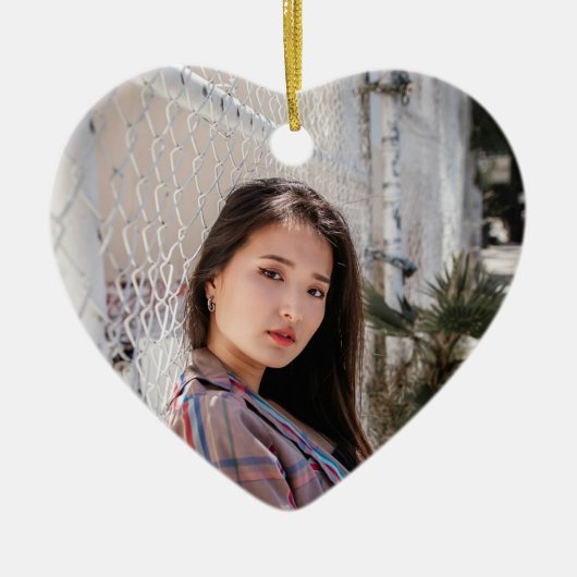 Personalized Heart Photo Ornament Birthday Message セラミックオーナメント (正面)