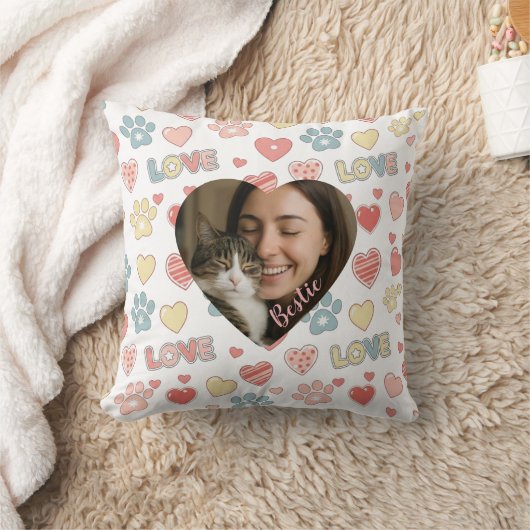 Personalized Heart Photo Pet & Owner クッション (ブランケット)