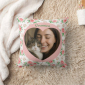 Personalized Heart Photo & Watercolor Floral クッション (ブランケット)