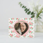 Personalized Heart Photo & Watercolor Floral ポストカード (スタンド正面)