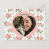 Personalized Heart Photo & Watercolor Floral ポストカード (正面)