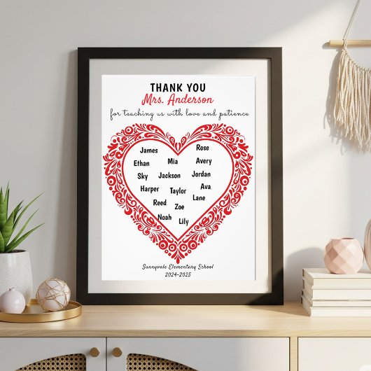 Personalized Heart Teacher Gift Poster フォトプリント
