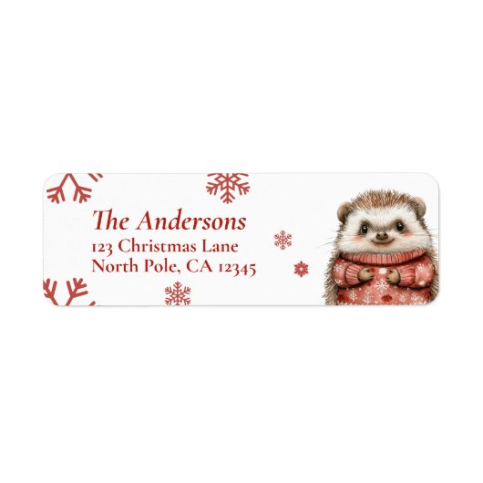 Personalized Hedgehog Christmas Return Label ラベル (正面)