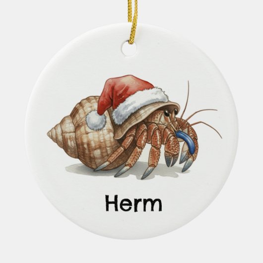 Personalized Hermit Crab at Christmas セラミックオーナメント (正面)