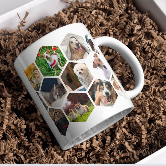 Personalized Hexagon Pet Photo Collage Dog & Cat L コーヒーマグカップ