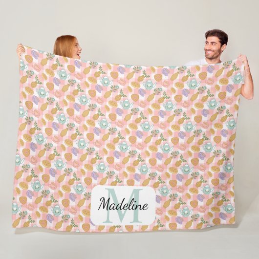 Personalized High Tea Monogram Name Pastel Pink フリースブランケット (インサイチュ)