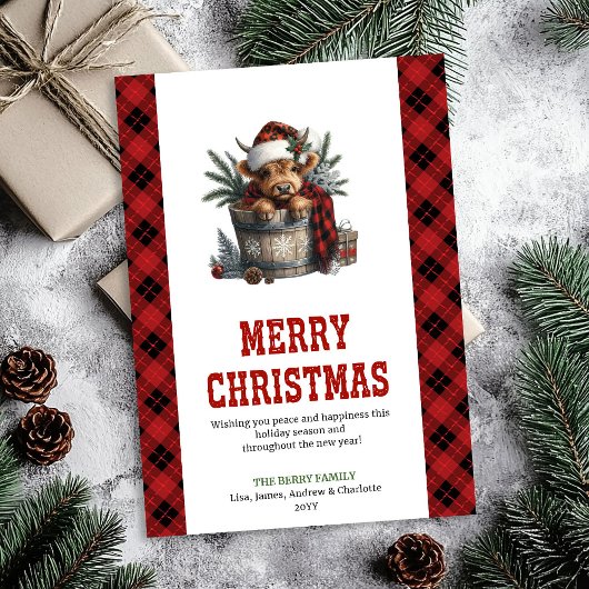 Personalized highland cow Christmas greeting シーズンカード