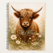 Personalized Highland Cow Elegant White Floral プランナー手帳 (正面)