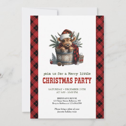 Personalized highland cow festive party invite 招待状 (正面)