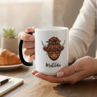 Personalized Highland cow messy bun  モーフィングマグカップ