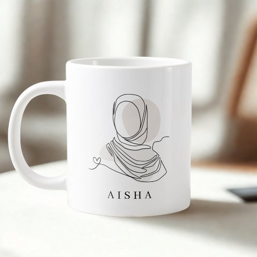 Personalized Hijab Line Art Mug Quran Verse 7:26 ジャンボコーヒーマグカップ