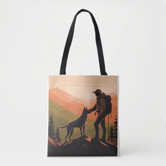 Personalized Hiker & Dog Mountain Sunset  トートバッグ (正面)