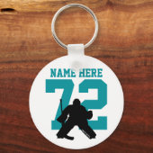 Personalized Hockey Goalie Name Number shark teal キーホルダー (正面)