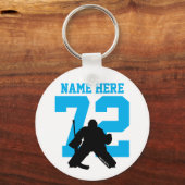 Personalized Hockey Goalie Name Number turquoise キーホルダー (正面)