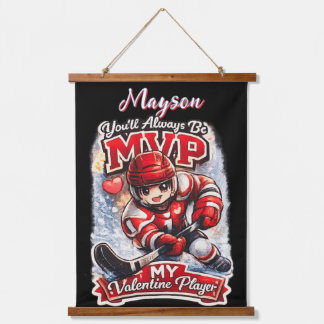 Personalized Hockey MVP My Valentine Player 吊り下げ型タペストリー